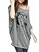 Allegra K Women's Batwing Sleeves Portrait Print Front Loose Tunic Top