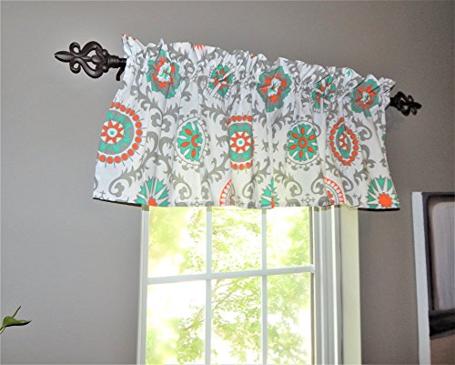 Teal/Orange Curtain Valances for Windows - Crabtree Collection - Teal