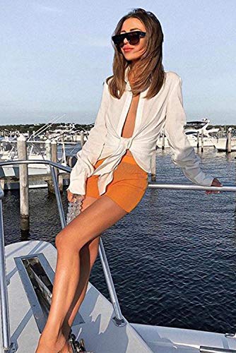 Donnalla 2019 Women Deep V Neck Long Sleeve Shirt Tie Front Kimono Cover Up Casual Blouse Tops (White, Size L)