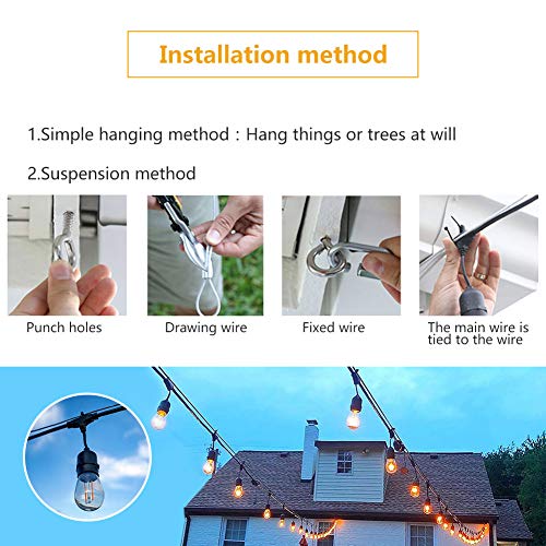 Outdoor String Lights 48Ft Patio Lights with 15 2W LED Dimmable Vintage Edison Bulbs, Commercial Grade Yard Lights Created a Soft Warm Ambiance for Your Gazebo Bistro Backyard Deck Parties-S14