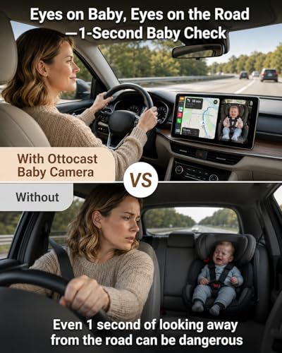 OTTOCAST Cabin Care Baby Car Camera 2026 (for Wired CarPlay Only) | Uses Your Car's Built-In Screen,No Extra Screen Needed,Split Screen for CarPlay and Baby,No-Glow Night Vision,150°Wide Angle