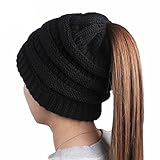 NeuFashion Wholesale Women's Beanie Tail Hats Ponytail Beanie Hats Soft Stretch Cable Knit Messy High Bun Knit Beanies Warm Winter Chunky Skull Cap For Sports Outdoor