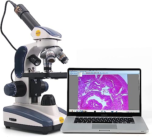 Swift Compound Monocular Microscope SW200DL with 40X-1000X Magnification, Cordless Capability for Student Beginner,5MP Camera and Software Windows and Mac Compatible