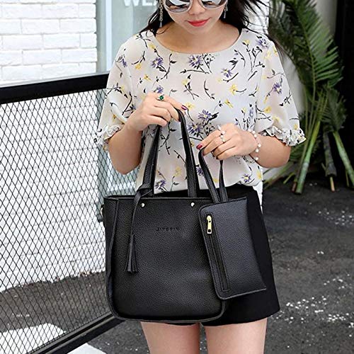 Oguine Women Shoulder Bags Set, 4 Pcs/Set Women Fashion Leather Zipper Handbag Solid Shoulder Messenger Bag Purse (4 Colors)