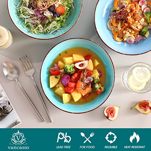 vancasso Bonita Pasta Bowls 38 oz/1140 ml, Large Ceramic Salad Bowls, Pasta Bowl Set of 6, Microwave & Dishwasher Safe Soup Bowls, Serving Bowls, Cool Colors