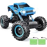 DOUBLE E RC Cars Newest 1: 12 Scale Remote Control Car with Two Rechargeable Batteries & Dual Motors Off Road RC Trucks, High Speed Racing Car for Kids, Blue
