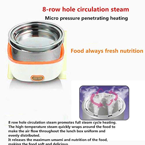 KOBWA Multifunctional Electric Lunch Box, Mini Rice Cooker, Portable Food Heater Steamer with Stainless Steel Bowls, Egg Steaming Rack, Spoon, Measuring Cup for Use in Office Outdoor School