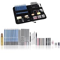 LOKSS 49 Pieces Professional Sketching & Drawing Art Set - Complete with Portable Pop-Up Zipper Case- Free Bonus Sketch Pad- Graphite & Charcoal Pencils, Pastels, Art Tools and Accessories.