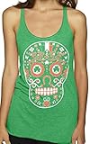 SoRock Women's St. Patrick's Day Sugar Skull Tri Blend Tank Green