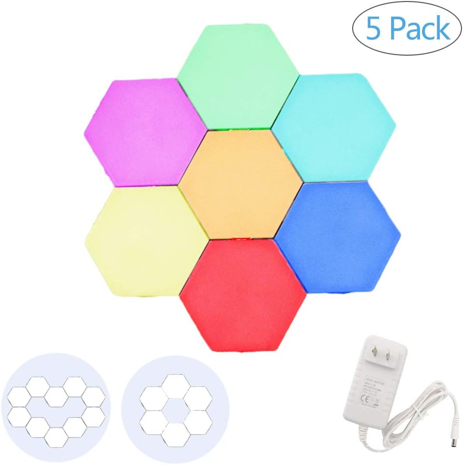 singslife Creative Hexagonal Touch Sensitive Modular Wall Light, 5 Pack Honeycomb Shape Geometry Assembly LED Night Lamp for Christmas, New Year, Kids' Bedroom, Home Decor, Gift