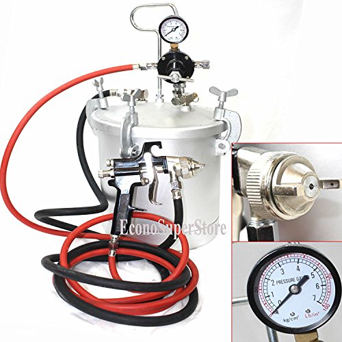 Click Here to See More Images 2-1/2 GALLON PRESSURE PAINT TANK POT W/ SPRAY GUN 10FT HOSES 10 Liters 2.5G