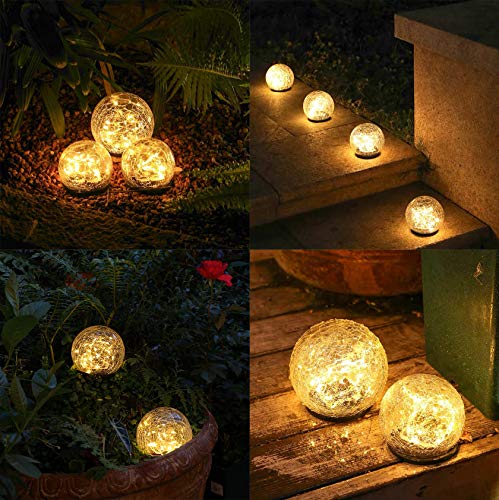 Garden Solar Lights Decorative,1 Packs Cracked Glass Solar Ball Lights Outdoor Waterproof, LED Outdoor Globe Lights,Outside Decor for Lawn Patio Yard Pathway Garden Decor（Warm White）