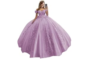 XYAYE Women's Off Shoulder Quinceanera Dresses 3D Flowers Puffy Ball Gown Lace Beaded Prom Dress for Sweet 15 16 XY069