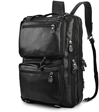 Veediyin Men's Leather Business Briefcase Bag, Fit 17.3 inch Laptop Computer Case, Messenger, Tote, Backpack Bag, Removable Shoulder Strap(Black)