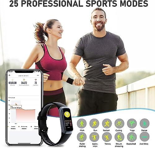 Fitness Tracker with Heart Rate Monitor, Step Counter, Sleep Monitor Calorie Tracking, Activity Tracker with 1.1" AMOLED Touch Color Screen, Waterproof Step Tracker for Android iPhon Women Men, Black
