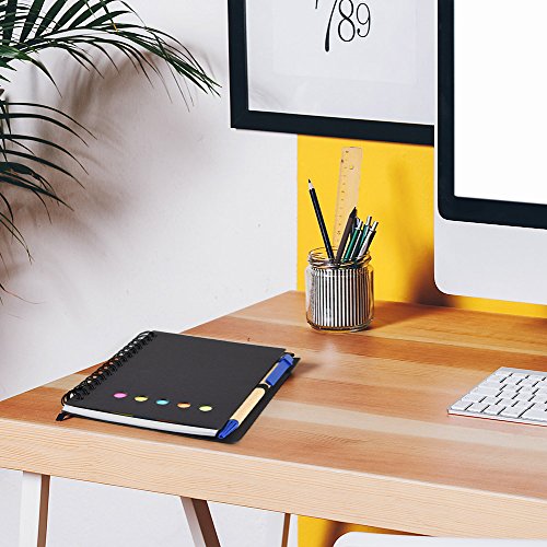 Coopay 4 Pack Spiral Notebook Journal Notepad with Pen in Holder and Sticky Notes, Page Marker Colored Index Tabs Flags (Black and Brown Cover)