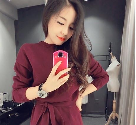 Amazon ようこそ プリンサイト様 ようこそ プリンサイト様 レディース マキシ ロング ワンピースニット 前結び 秋 冬 全２色 グリーン ボルドー ワンピース チュニック 通販