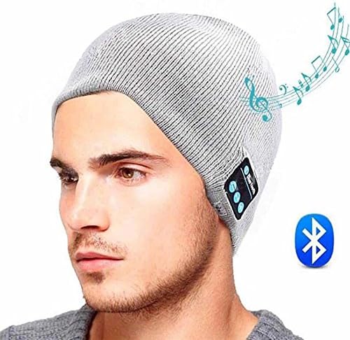 pokevi Wireless Bluetooth Music Smart Headphone Headset Speaker Warm Winter Beanie Hat Knit Cap,Built-In Mic Light Grey