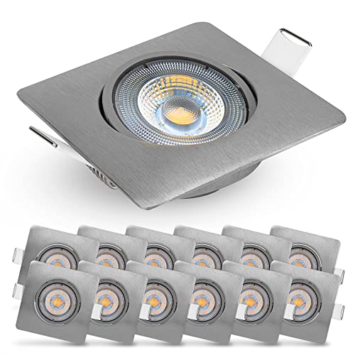 Emos LED Einbaustrahler 230V, 5W / 450lm, 50° schwenkbar, Deckenspots warmweiß 3000k | Einbaustrahler Led Spot flach 68mm Lochmaß | Set mit 12 Stück L