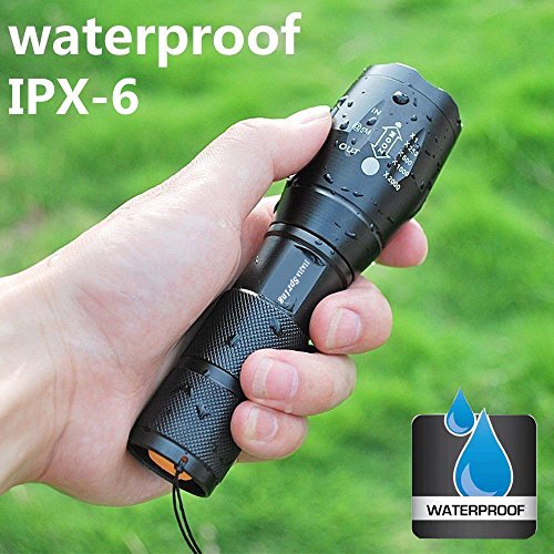 JIAJIA Spring 900 Lumen CREE XM-L T6 Zoomable, Waterproof Portable Tactical LED Flashlight with 5 Light Modes