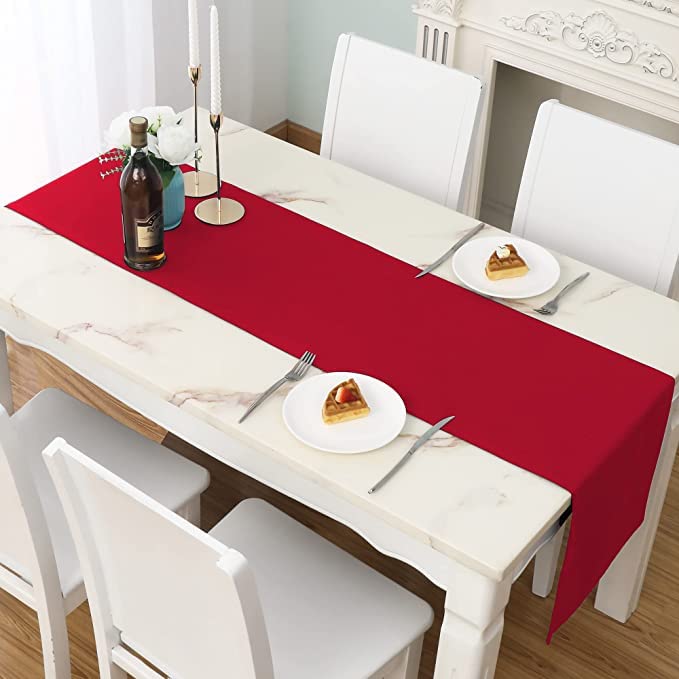 LivinEase Table Runner – Table Runners for Dining Table 42x150cm - Drapes Elegently 250 GSM Red Table Runner – 4 to 6 Seater Table Runners Ideal for Christmas Party Decoration