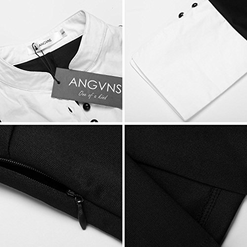 Color Slim Stand Collar Pencil Dress เดรส แฟชั่นชุดทำงาน ANGVNS ผู้หญิง Casual Long Sleeve Contrast