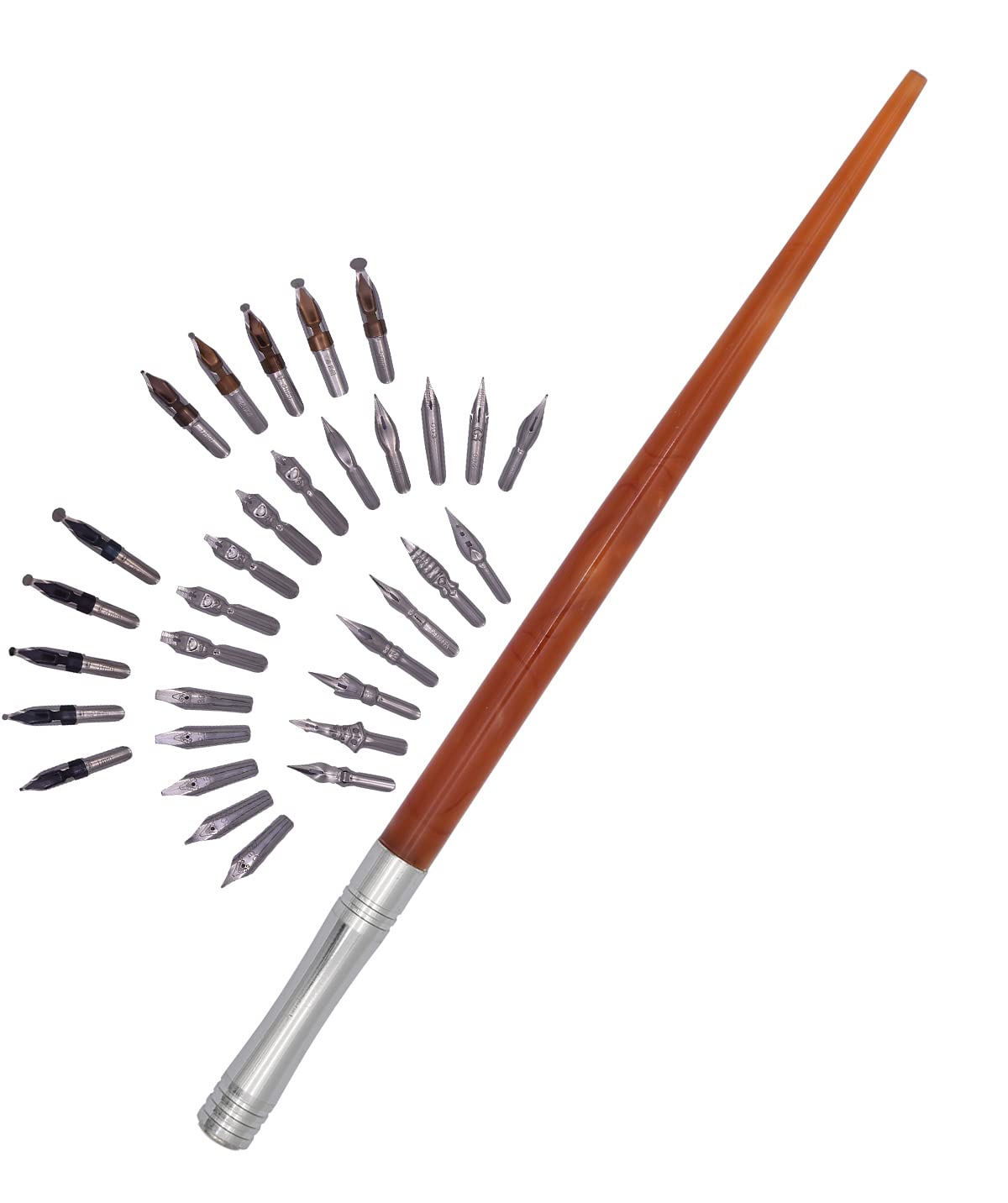 Gullor Resin Dip Pen Handcrafted Calligraphy Set with 33 Nibs for Art, Signatures, Drawing, Caligraphy Kits for Beginners (Brown)