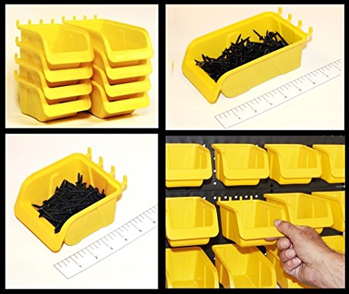 WallPeg Garage Storage System with Panels, Bins, Peg Board Hooks and Panel Set - Tool Parts and Craft Organizer (Kit with 8 Bins)