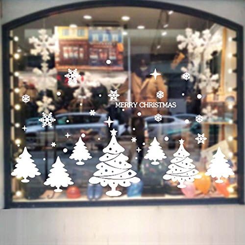 Merry Christmas Decorations White Star Christmas Tree snowflake Window Clings Decal Stickers Thanksgiving Decorations Ornaments Party Supplies