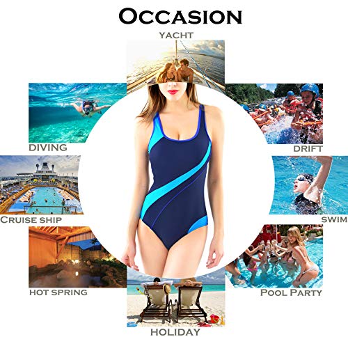 ANTSANG Womens One Piece Swimsuit Bathing Suit for Athletic Sport Training Exercise Racing (Blue, 16/18 (XL) - Thumbnail 5