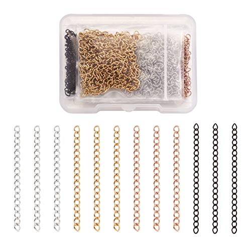 Craftdady 80pcs Stainless Steel Necklace Extender Chain 4 Colors Twist Cross Chain Link Connector Extension Tail 1.7-2.1 Inch for DIY Necklace Bracelet Jewelry Making Repairing