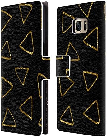 Official Haroulita Triangles Black And Gold Leather Book Wallet Case Cover For Samsung Galaxy S7 edge