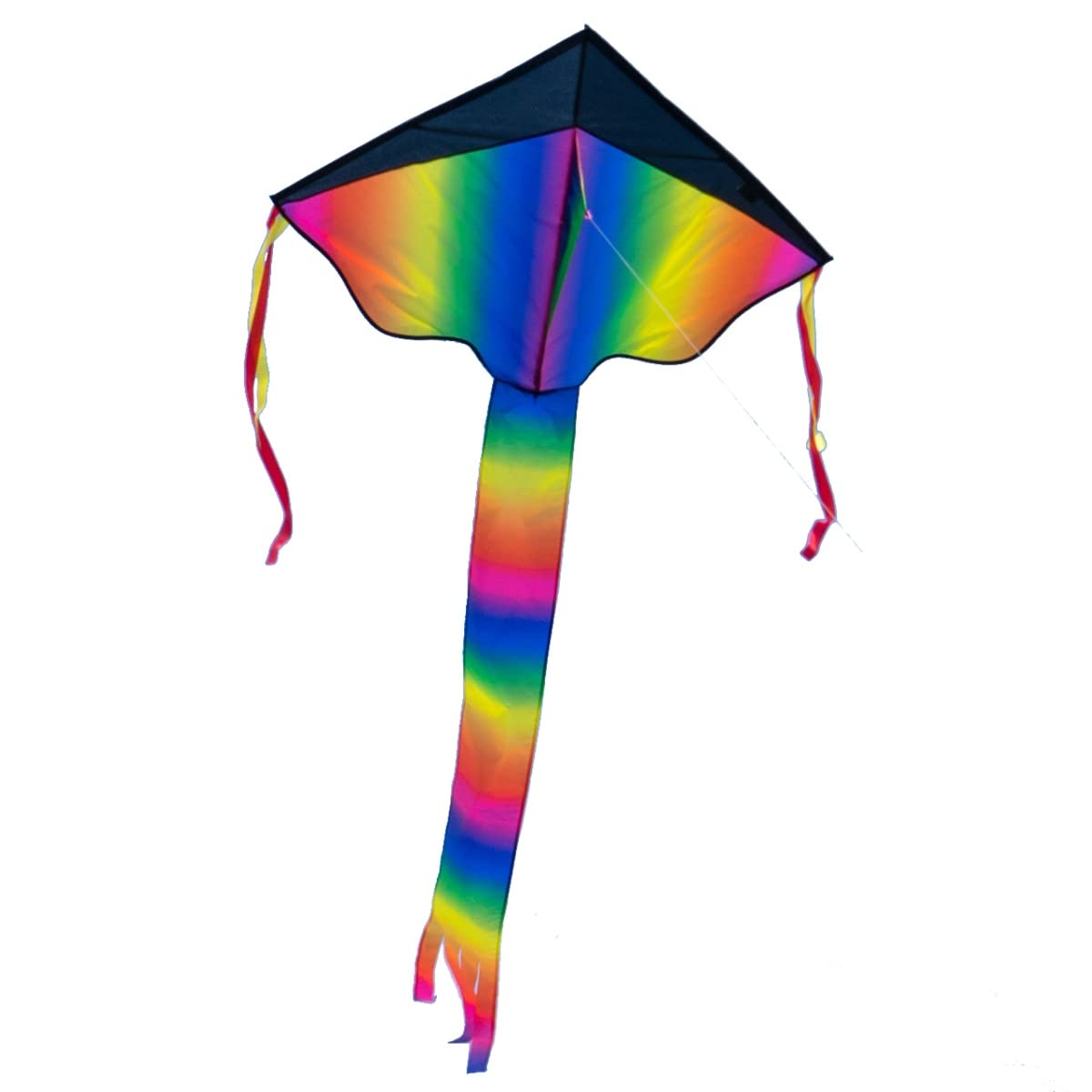 CIM Large Kids Kite - SUPER KITE Rainbow Delta XL blue - Single line kite for children from the age of 6 years up - 106x210cm - including kite line and striped tails