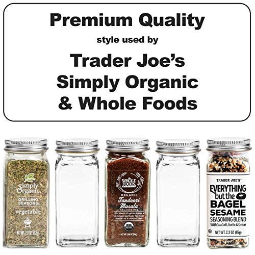 Premium Spice Jar Set 12 Square Glass 4 oz Spice Bottles, 72 Deluxe