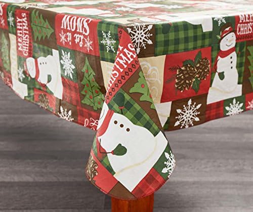 Woodland Collection Patchwork Christmas Holiday Vinyl Tablecloth with Polyester Backing (52 x 70)