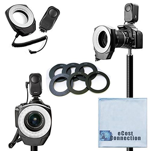 Universal Photography LED Macro Ring Light, 48 Bulbs, for Canon T1i, T2i, T3, T3i, T4i, T5i, SL1, 30D, 40D, 50D, 60D, 70D, 5D, 1D, 5D Mark II, 5D Mark III, XT, XTi DSLR Camera & Other Camera Brands + eCost Microfiber Cloth