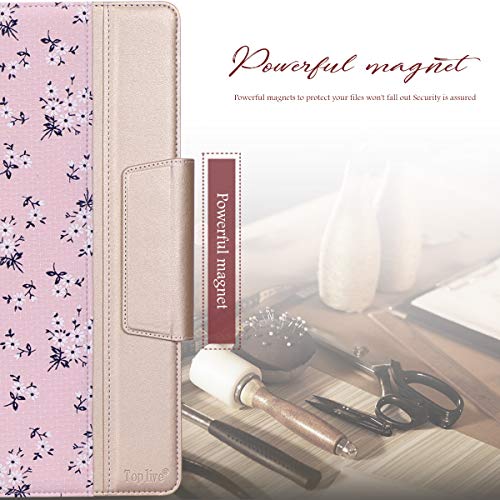 Toplive Portfolio Case Padfolio, Executive Business Document Organizer with Letter Size Clipboard, Card Holder, Tablet Sleeve(10.5), Perfect for Business School Office Conference,Floral Pink
