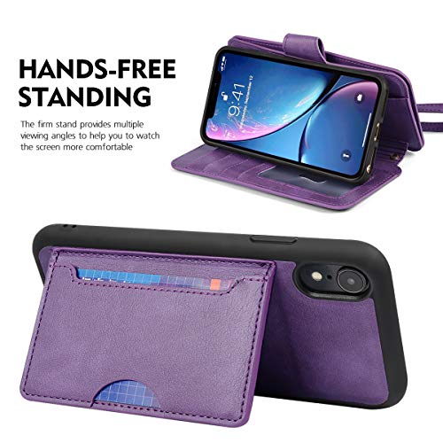 iPhone Wallet Case for XR, CORNMI Zipper PU Leather Purple Wallet Case Cover Credit Card Holder Slot Cases with Kickstand Flip Folio Cover for iPhone XR 6.1" - Thumbnail 3