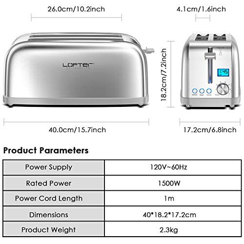 4 Slice Toaster, Long Slot Toasters Best Rated Prime, Stainless Steel