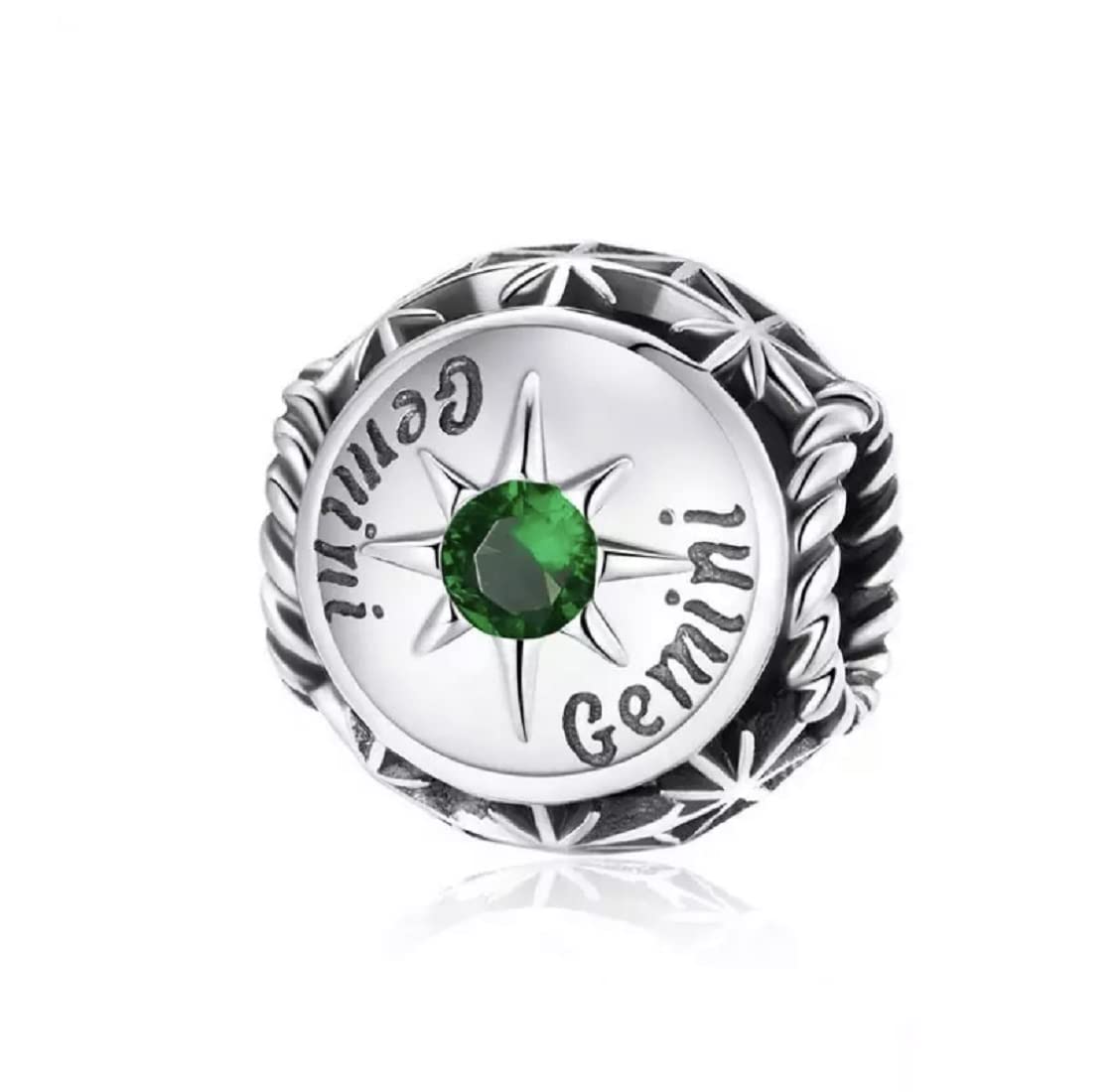 FeatherWish 925 Sterling Silver Zodiac Star Sign Constellation Round Bead Charm With Coloured Cubic Zirconia Compatible With Pandora Bracelet (Gemini)