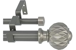Meriville 1-Inch Diameter Double Window Treatment Curtain Rod, Castani Finial, 84-inch to 120-inch Adjustable, Gunmetal