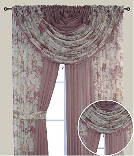 Amazon Com Fancy Linen 4 Panel Rod Pocket Floral Sheer Curtains