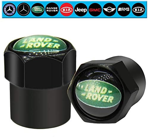 Land Rover Tire Valve Caps Black(29 Vehicle Models) Brass Dust Cover Universal Fit Car,Truck,SUV,Motorcycle,Bike/Hexagon/Easy-Grip/Leakproof,Airtight/Outdoors(4 Pack)