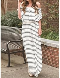 Sibylla - Maxi vestido de fiesta con volantes y hombros descubiertos, con bolsillos, para mujer