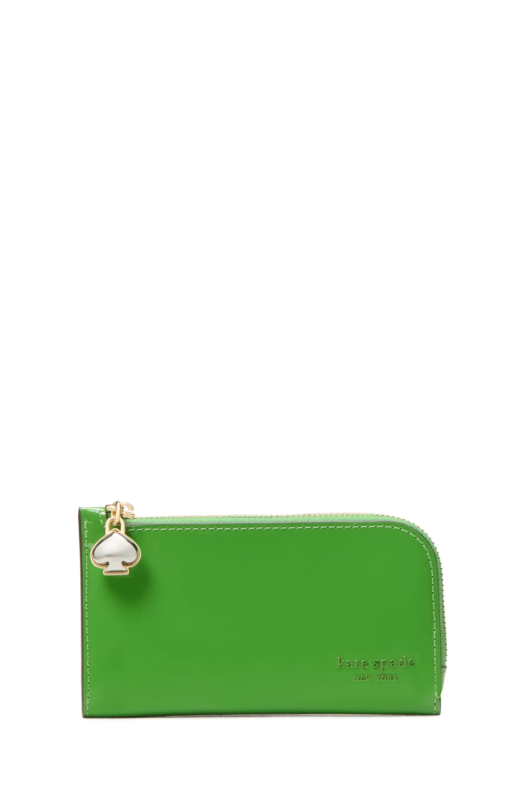 kate spade new york Devin Patent Leather Spade Zipper Puller Small Slim Bifold Wallet