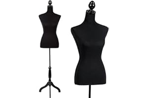 HCY Female Mannequins Torso Dress Form for Display Manikin Body Mannequin Stand 60In-67In Height Adjustable for Sewing Wooden Tripod Base, Foam Body（Black）, HY-H170-BLACK