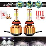 Autofu H11 H8 H9 LED Headlight Bulb High Beam or Low Beam LED Fog Light Bulbs - 7200LM 4-Side Super Bright 6000K Pure Cool White Plug n Play Head Light Conversion Replacement Kit