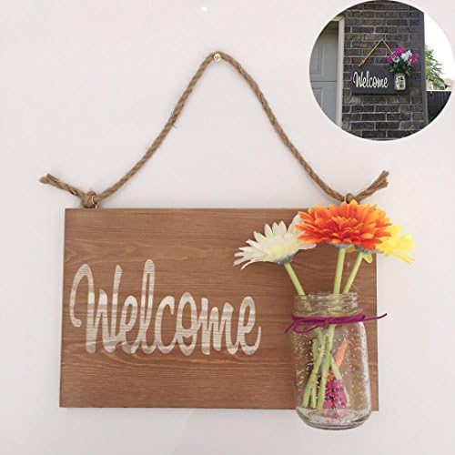 Yonor Rustic Wood Home Welcome Sign, Home Sweet Home Sign, Housewarming Gift, Hand Painted Home Decor Sign, Rustic Front Door Decorations Welcome Sign (Welcome, Wine Brown)