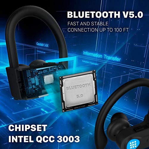 Latest 2020 Bluetooth 5.0 Headphones w/12+ Hours - QCC3003 Chipset - Sport Lightweight Wireless Earphones w/Noise Cancelling Mic - Bass, IPX7 Waterproof in-Ear Earbuds for Gym, Running, Workout - Thumbnail 2