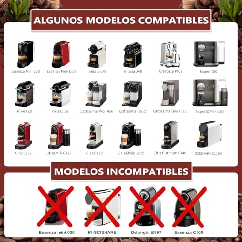 Capsulas de Café Reutilizables 6PCS, Cápsulas de Café de Acero Inoxidable, Resistente a Altas Temperaturas y Fácil de Limpiar, para Nespresso OriginalLine（6 Tazas + 200 Tapas + 1 Pincel + 1 Cuchara）